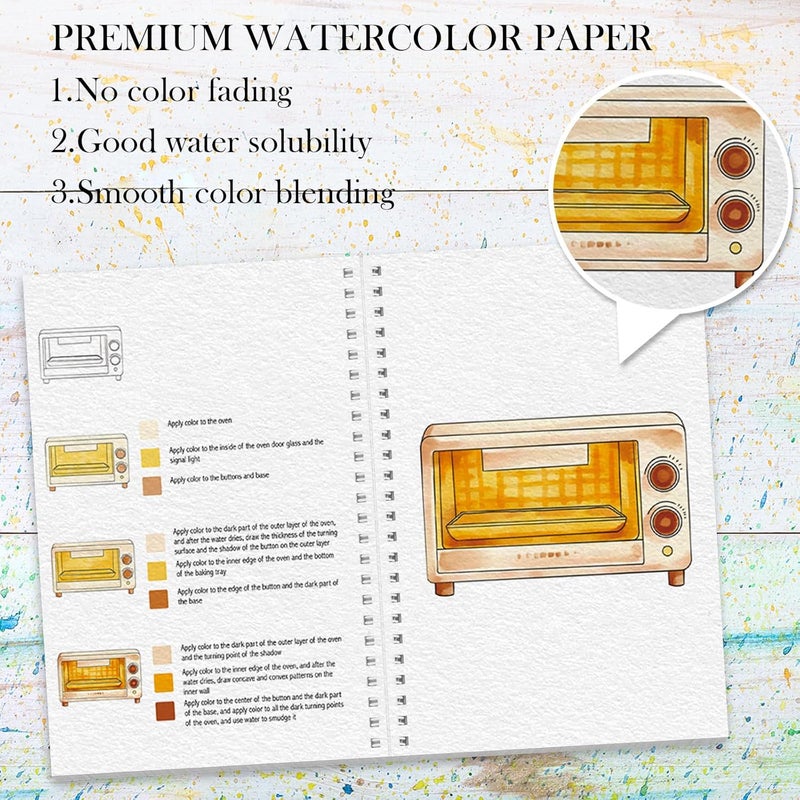 ADEVIAN Watercolor Workbook, Watercolor Workbook Paint Book Beginner Friendly, 12 Different Patterns Stress-Relieving Art Crafts for Creative Exploration Gift for Women Adults Teens (Kitchen, 1) - Image 3